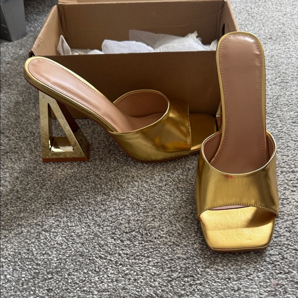 Gold Open-Toe Slide Heels for Women